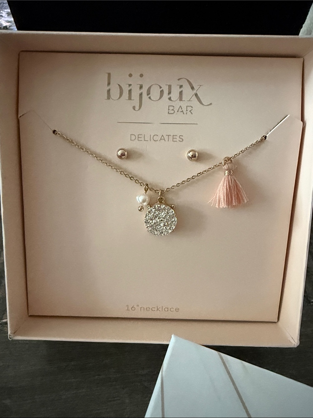 Bijoux Delicates Pink Tassel & Druzy Pendant Necklace and Earring Set - NIB!